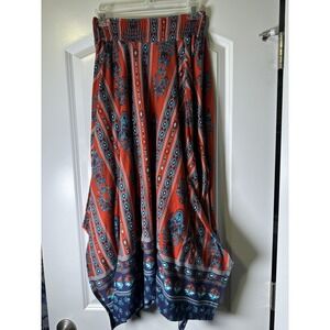 8 of Hearts Skirt Womens Medium Boho Handkerchief Hem Aztec Print Summer Festiva